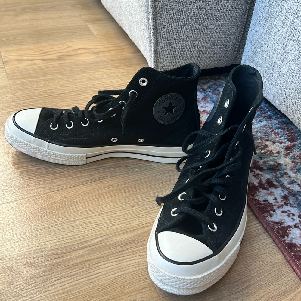 Black suede high top converse
